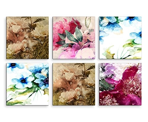 6 teilige moderne Bilderserie je 20x20cm - Blumen Makroaufnahme Mehrfarbig