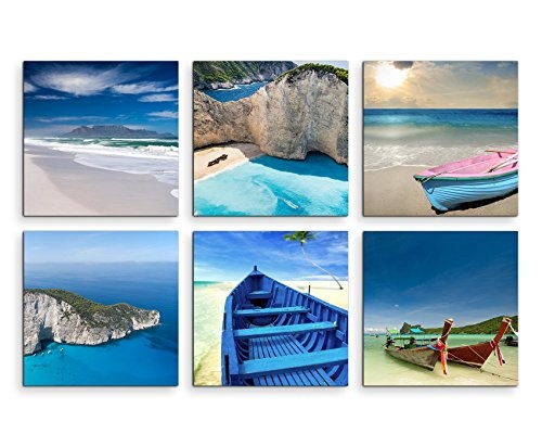 6 teilige moderne Bilderserie je 20x20cm - Brandung Wasser Strand Meer Urlaub Paradies