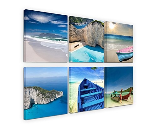 6 teilige moderne Bilderserie je 20x20cm - Brandung Wasser Strand Meer Urlaub Paradies