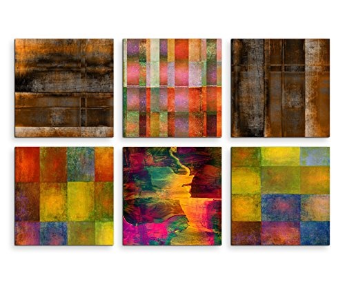 6 teilige moderne Bilderserie je 20x20cm - Abstrakt Mehrfarbig Muster