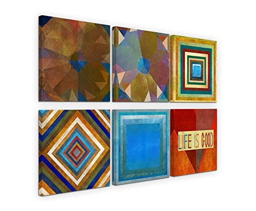 6 teilige moderne Bilderserie je 20x20cm - Abstrakt Muster Mehrfarbig Life Is Good