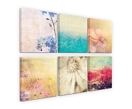 6 teilige moderne Bilderserie je 20x20cm - Mehrfarbig Trendfarben Blumen