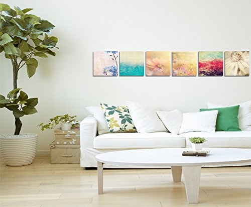 6 teilige moderne Bilderserie je 20x20cm - Mehrfarbig Trendfarben Blumen