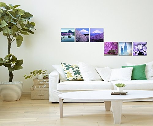 6 teilige moderne Bilderserie je 20x20cm - Lavendel Blumen Makroaufnahme Fuij Japan