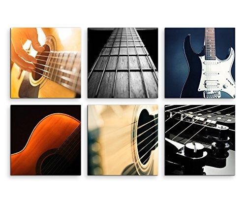 6 teilige moderne Bilderserie je 20x20cm - Gitarre Saiten Musik Instrument