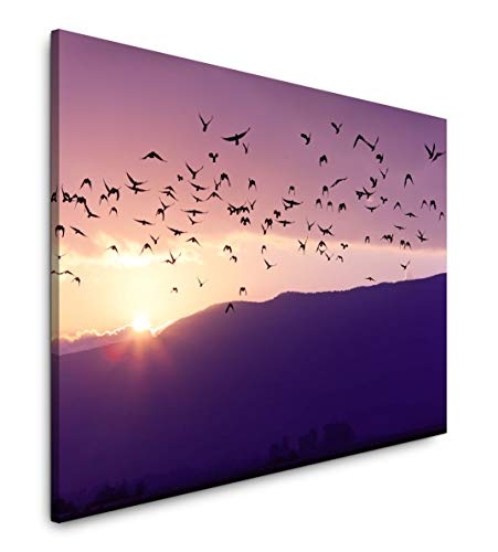 bestforhome 180x120cm Leinwandbild Vögel fliegen in den Sonnenuntergang Leinwand auf Holzrahmen