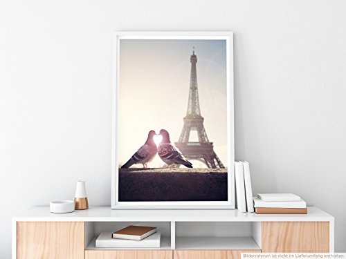 Best for home Artprints - Fotografie - Turteltauben vor dem Eiffelturm Paris- Fotodruck in gestochen scharfer Qualität