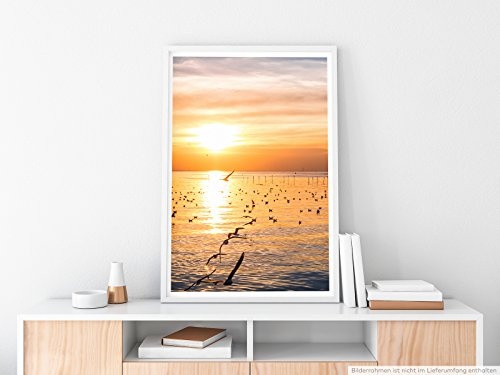 Best for home Artprints - Art - Möwen am Meer bei Sonnenuntergang- Fotodruck in gestochen scharfer Qualität