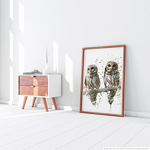 Best for home Artprints - Bild - Zwei Uhus auf einem Ast- Fotodruck in gestochen scharfer Qualität