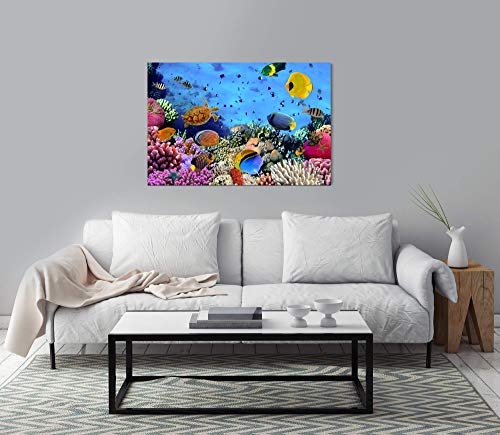 bestforhome 180x120cm Leinwandbild buntes Korallenriff mit bunten Fischen Leinwand auf Holzrahmen