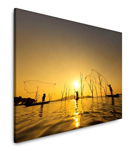 180x120cm Leinwandbild Fischer beim fischen Leinwand auf Holzrahmen