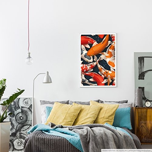 Best for home Artprints - Bild - Bunter Koi Karpfen Schwarm- Fotodruck in gestochen scharfer Qualität