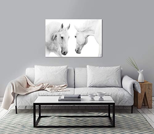 bestforhome 150x100cm Leinwandbild Zwei weiße Pferde Schimmel Leinwand auf Holzrahmen