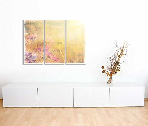 Modernes Bild 3 teilig je 40x90cm Künstlerische Fotografie - Pastell Vintage Blumen