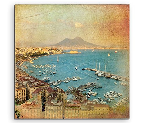 Modernes Bild 80x80cm Künstlerische Fotografie - Panorama von Neapel im Vintage Stil