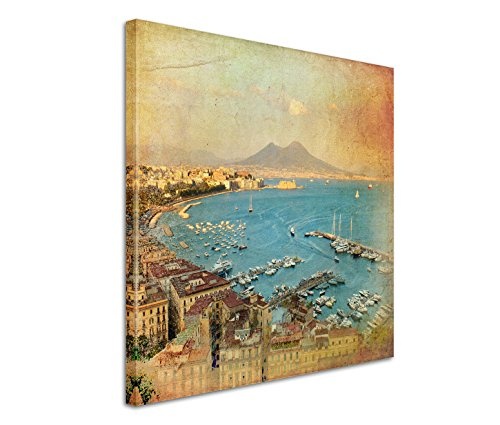 Modernes Bild 80x80cm Künstlerische Fotografie - Panorama von Neapel im Vintage Stil