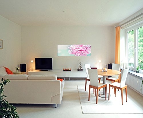 Wandbild auf Leinwand als Panorama in 120x40cm Pfingstrose Blüte rosa Großaufnahme Vintage