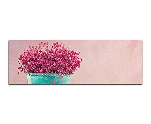 Wandbild auf Leinwand als Panorama in 120x40cm Blumentopf Blumen Tisch Vintage