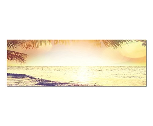 Wandbild auf Leinwand als Panorama in 120x40cm Tropen Strand Meer Sonnenlicht Vintage