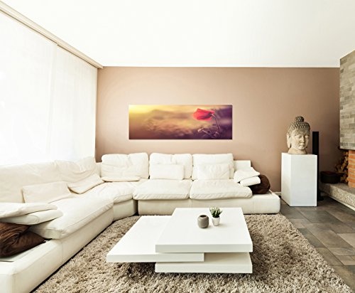 Wandbild auf Leinwand als Panorama in 120x40cm Mohnblume Sonnenlicht Natur Vintage