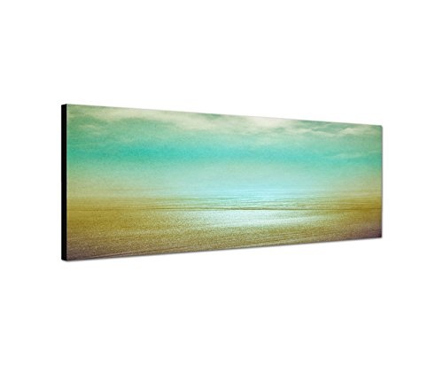Wandbild auf Leinwand als Panorama in 120x40cm Strand Meer Wolken Dunst Vintage
