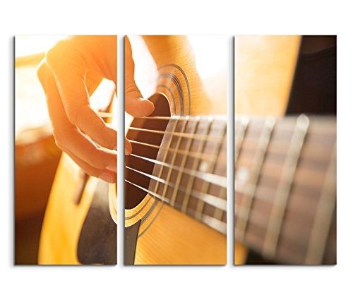 Modernes Bild 3 teilig je 40x90cm Künstlerische Fotografie - Gitarrenspiel in der Morgensonne