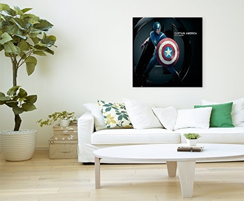 Kult Captain America Leinwandbild in 60x60cm Made in Germany! Preiswerter fertig gerahmter Kunst-Druck zum Aufhängen - tolles und einzigartiges Motiv. Kein Poster oder Plakat!