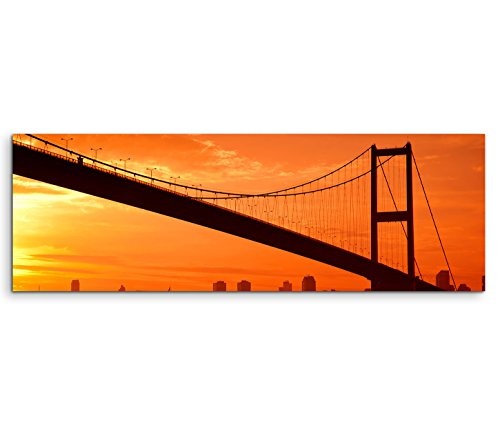 Modernes Bild 120x40cm Urbane Fotografie - Bosporus Brücke am warmen Abendhimmel