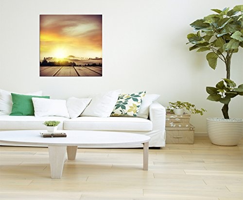 80x80cm - Neuseeland Landschaft Holz Himmel warm - Bild auf Keilrahmen modern stilvoll - Bilder und Dekoration