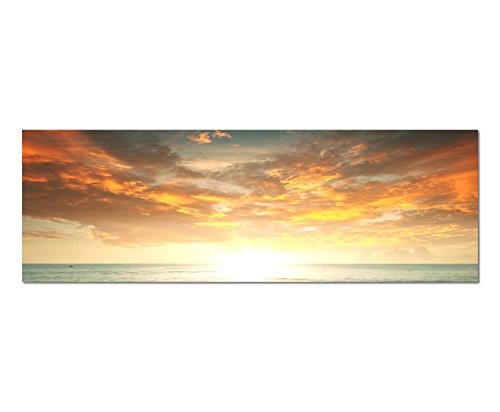 Wandbild auf Leinwand als Panorama in 120x40cm Strand Meer Sonnenuntergang Wolken mit schönen warmem Tönen