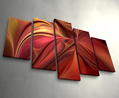 5 teiliges Wandbild auf Leinwand (Gesamtmaß: 150x100cm) Abstraktes Bild - warme Farben, kreatives Design