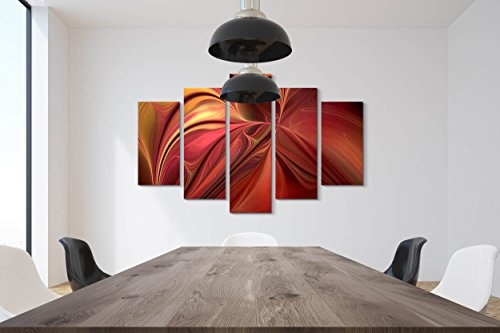 5 teiliges Wandbild auf Leinwand (Gesamtmaß: 150x100cm) Abstraktes Bild - warme Farben, kreatives Design