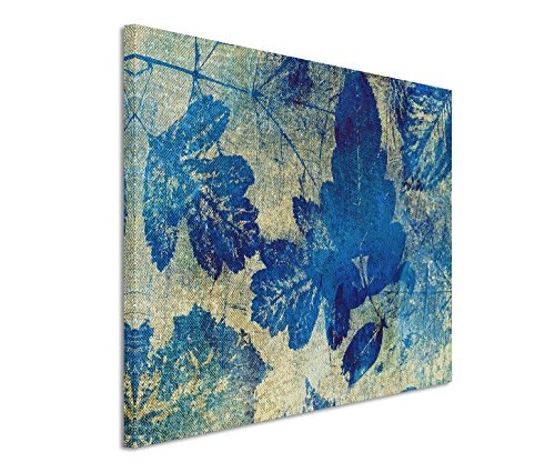 Modernes Bild 90x60cm Bild - Grafische royalblaue Herbstblätter