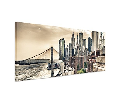 Modernes Bild 150x50cm Urbane Fotografie - Sonnenaufgang von der Manhattan Bridge aus in den USA