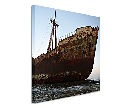 Modernes Bild 90x90cm Künstlerische Fotografie - Altes rostiges Schiff am Ufer