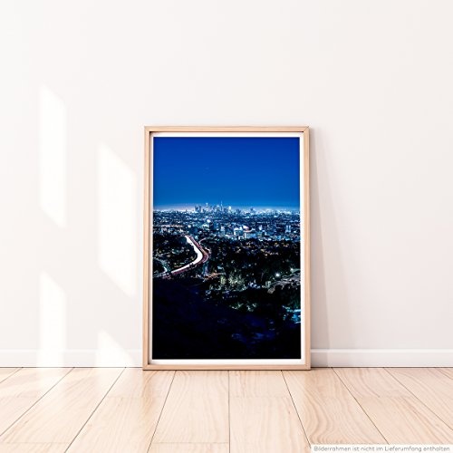 Best for home Artprints - Urbane Fotografie - Los Angeles bei Nacht mit Blaufilter- Fotodruck in gestochen scharfer Qualität