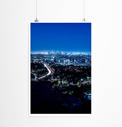 Best for home Artprints - Urbane Fotografie - Los Angeles bei Nacht mit Blaufilter- Fotodruck in gestochen scharfer Qualität