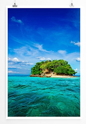 Best for home Artprints - Art - Urlaubsinsel mit Boot Thailand- Fotodruck in gestochen scharfer Qualität