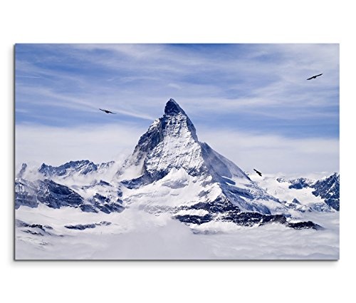 Modernes Bild 120x80cm Landschaftsfotografie - Schneebedeckte Schweizer Alpen
