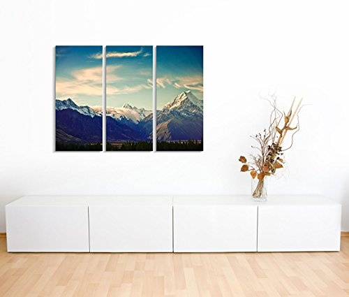 Modernes Bild 3 teilig je 40x90cm Landschaftsfotografie - Berglandschaft in Neuseeland im Mount Cook National Park
