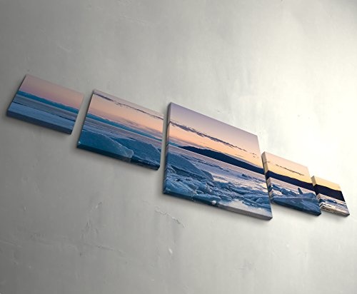 Leinwandbild 5 teilig (160x50cm) Sonnenuntergang am gefrorenen See