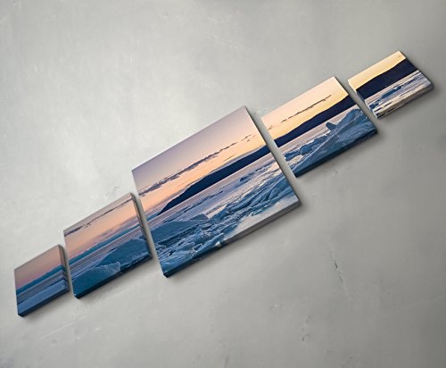 Leinwandbild 5 teilig (160x50cm) Sonnenuntergang am gefrorenen See