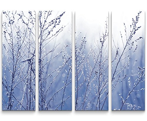 4 teiliges Canvas Bild 4x30x90cm Äste im Frost