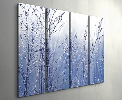 4 teiliges Canvas Bild 4x30x90cm Äste im Frost