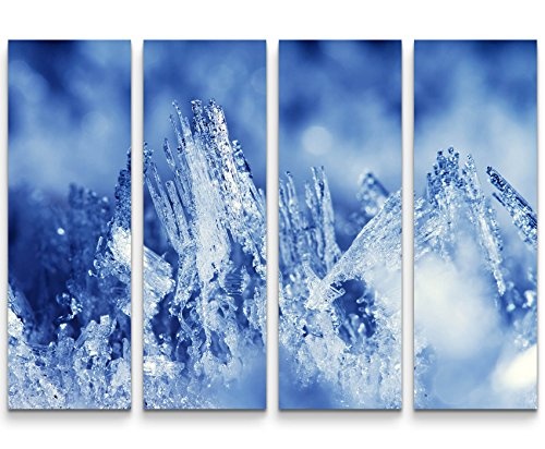 4 teiliges Canvas Bild 4x30x90cm Fotografie - Eiskristalle in Blautönen