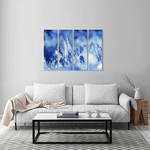 4 teiliges Canvas Bild 4x30x90cm Fotografie - Eiskristalle in Blautönen