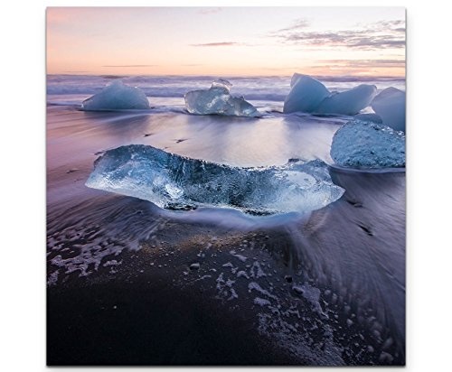 Leinwandbild quadratisch 90x90cm Eisscholle am schwarzen Strand