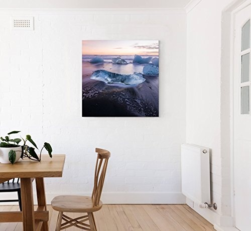 Leinwandbild quadratisch 90x90cm Eisscholle am schwarzen Strand