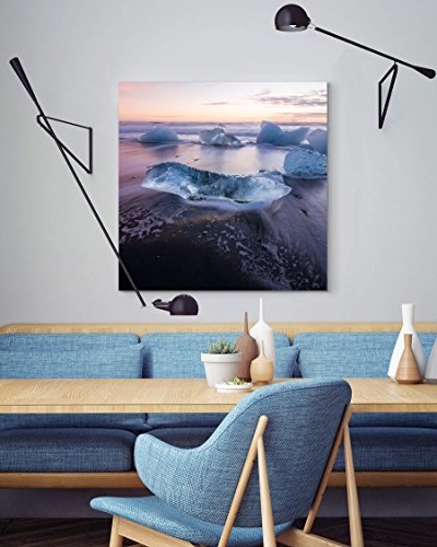 Leinwandbild quadratisch 90x90cm Eisscholle am schwarzen Strand