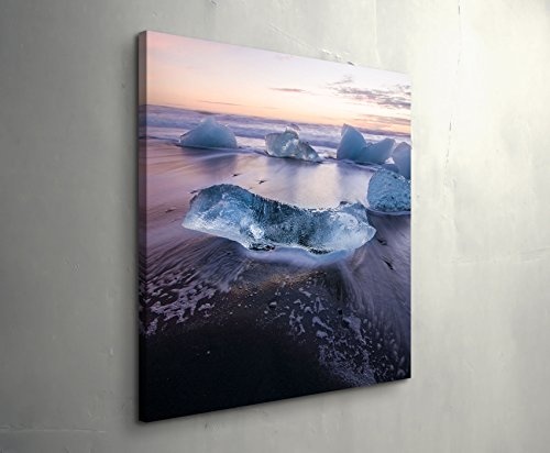 Leinwandbild quadratisch 90x90cm Eisscholle am schwarzen Strand